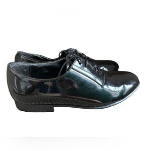 FREDERICO LEONE womens black patent leather tuxedo tie loafer 7.5